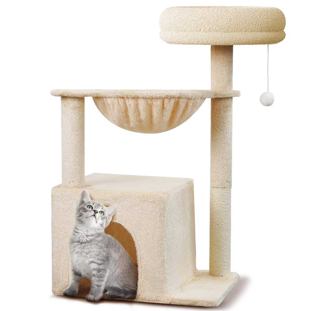 Amazon | YUCHONG キャットタワー 木製 猫タワー 高さ75cm展望台